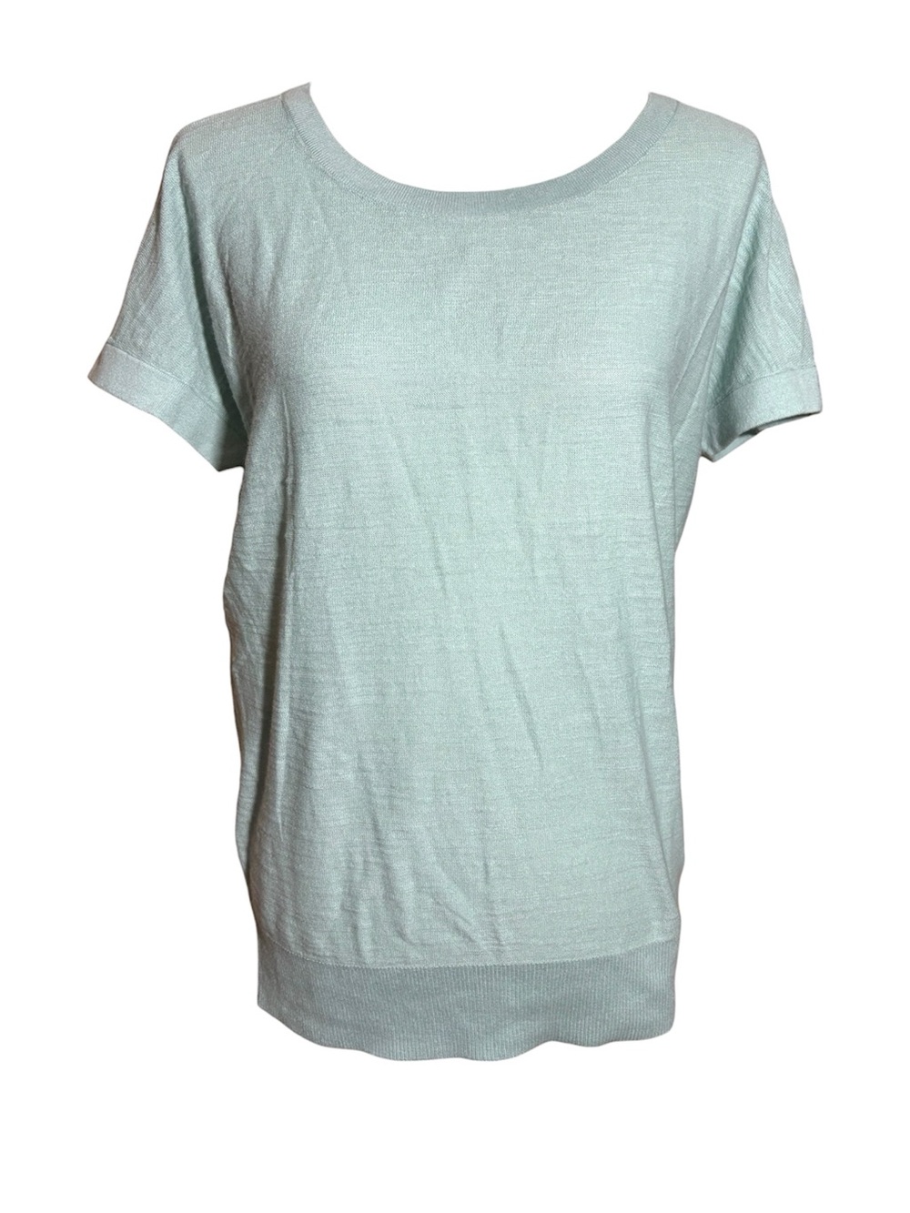 LOFT Women’s Seafoam Pale Light Green 100% Cotton Short Sleeve Sweater Sz Large